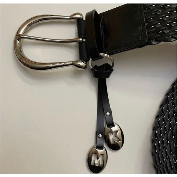 Michael Kors Black Leather Braided Belt M - Picture 2 of 6